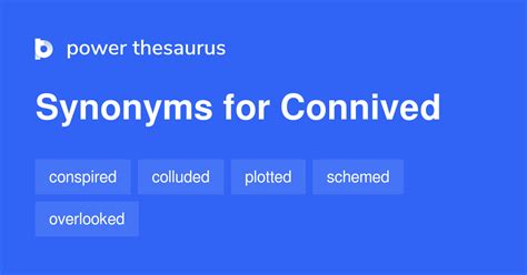 Connived synonym - verb intransitive Word forms: conˈnived or conˈniving. 1. to pretend not to see or look ( at something wrong or evil ), thus giving tacit consent or cooperation; feign …
